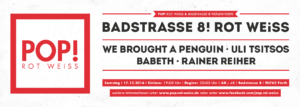 Flyer Badstraße 8! ROT WEISS - Kooperationskonzert mit vier akustischen Bands.