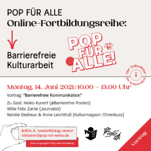 Online Fortbildung: Vortrag: Barrierefreie Kommunikation am 14. Juni von 10:00 Uhr bis 13:00 Uhr
