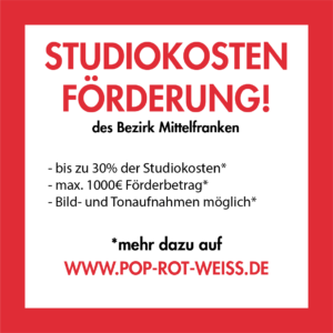 Studiokostenförderung. Bis zu 30% der Studiokosten, bis max. 1000€, Bild- und Tonaufnahmen können gefördert werden